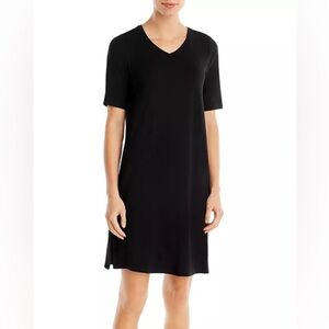 EILEEN FISHER Black Mini Dress Short Sleeve V Neck Size S T Shirt Work Casual‎